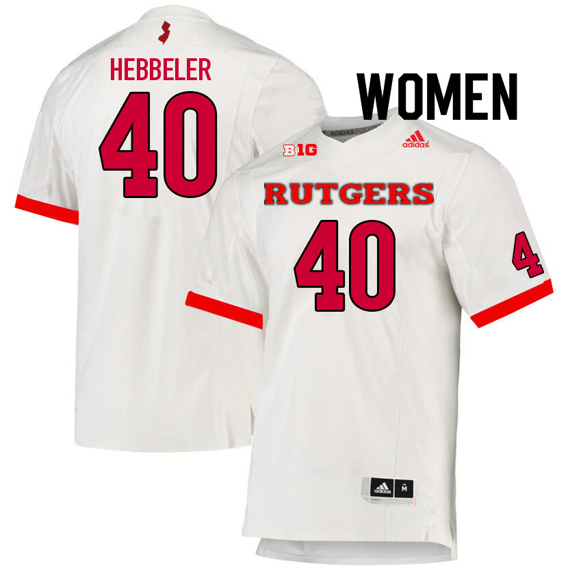 Women #40 Connor Hebbeler Rutgers Scarlet Knights College Football Jerseys Sale-White - Click Image to Close